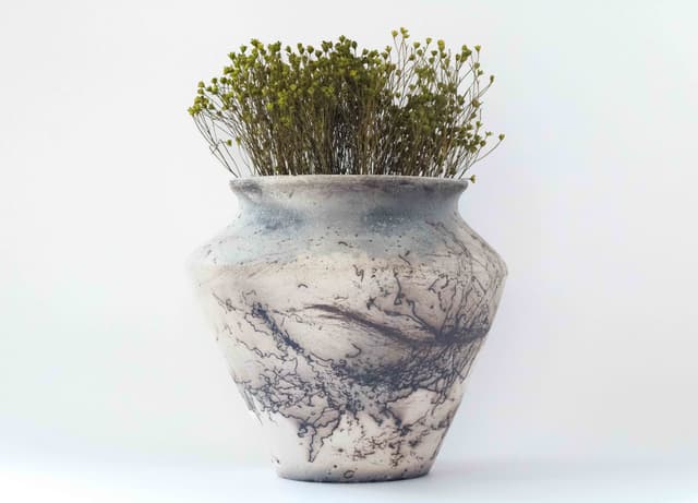 Handcrafted ceramic raku vase with natural textures